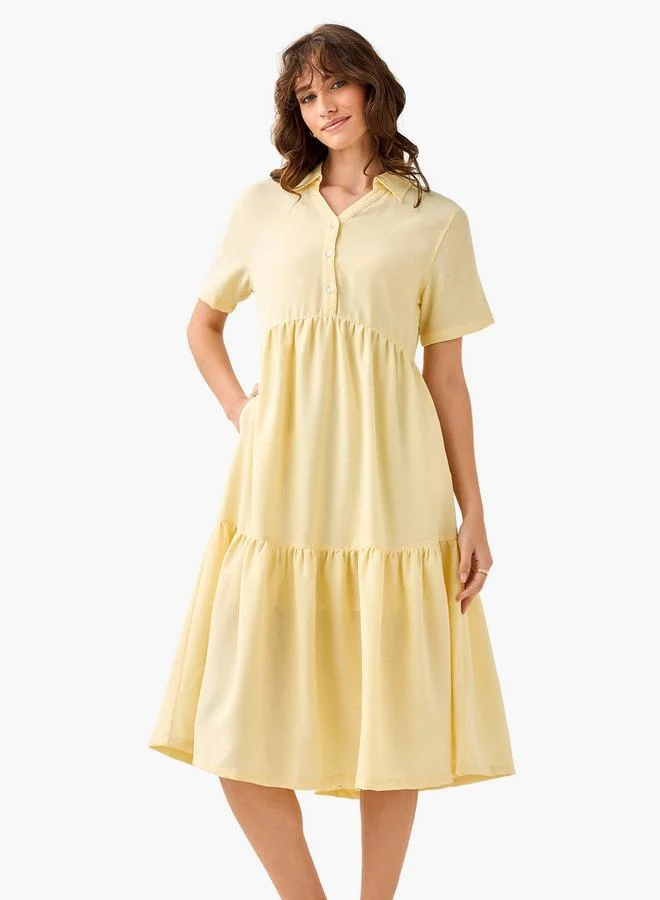 Splash FAV Tiered Midi Dress with Collar